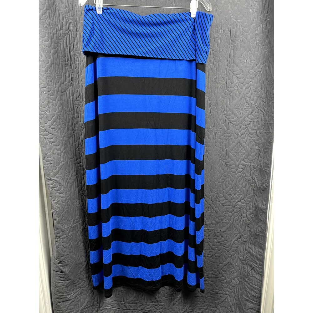 Calvin Klein Foldcover A-Line Skirt Blue & Black Chic Cute Work Fall SZ L:NWOT
